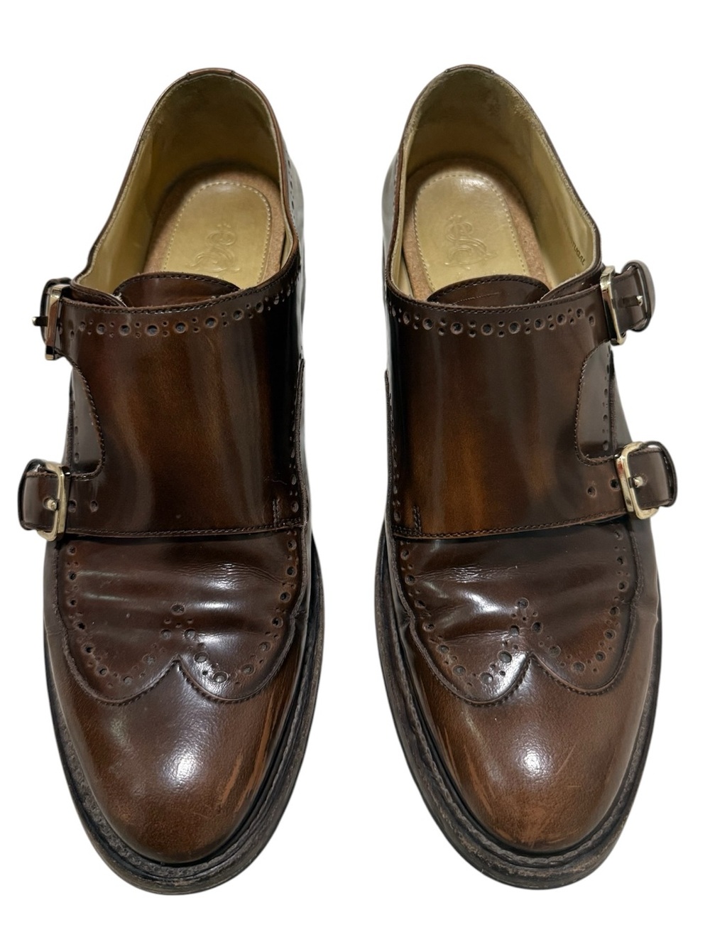The Office Of Angela Scott Double Mr.Monk Strap Baroque Women Shoes Brown 38. 5